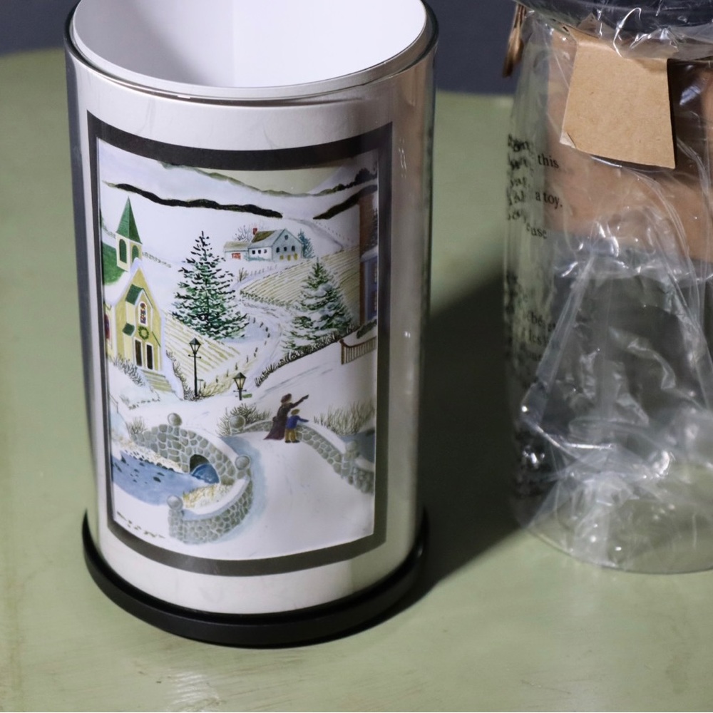 PartyLite bundle.  Votive luminary with winter scenes and snowflake tea light